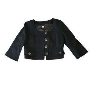 NWOT M2 Midec women's high waistline wool button down jacket top, 38/M, black